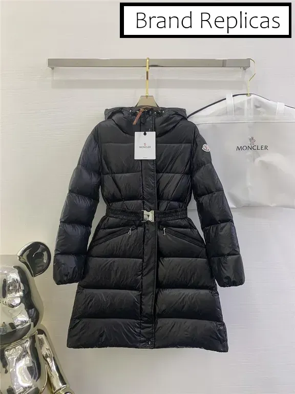 Moncler waist hooded long down jacket